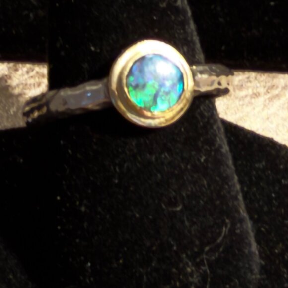 Inaya Sterling Silver 925 and 14K Gold Stack Ring Set w/ Opals & Tanzanite, 5.75 - Picture 6 of 14
